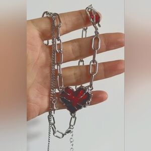 Gothic Necklace With Red Heart Pendant